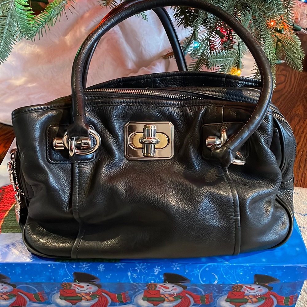 B. Maskowsky Black Leather Satchel with Silver Accents